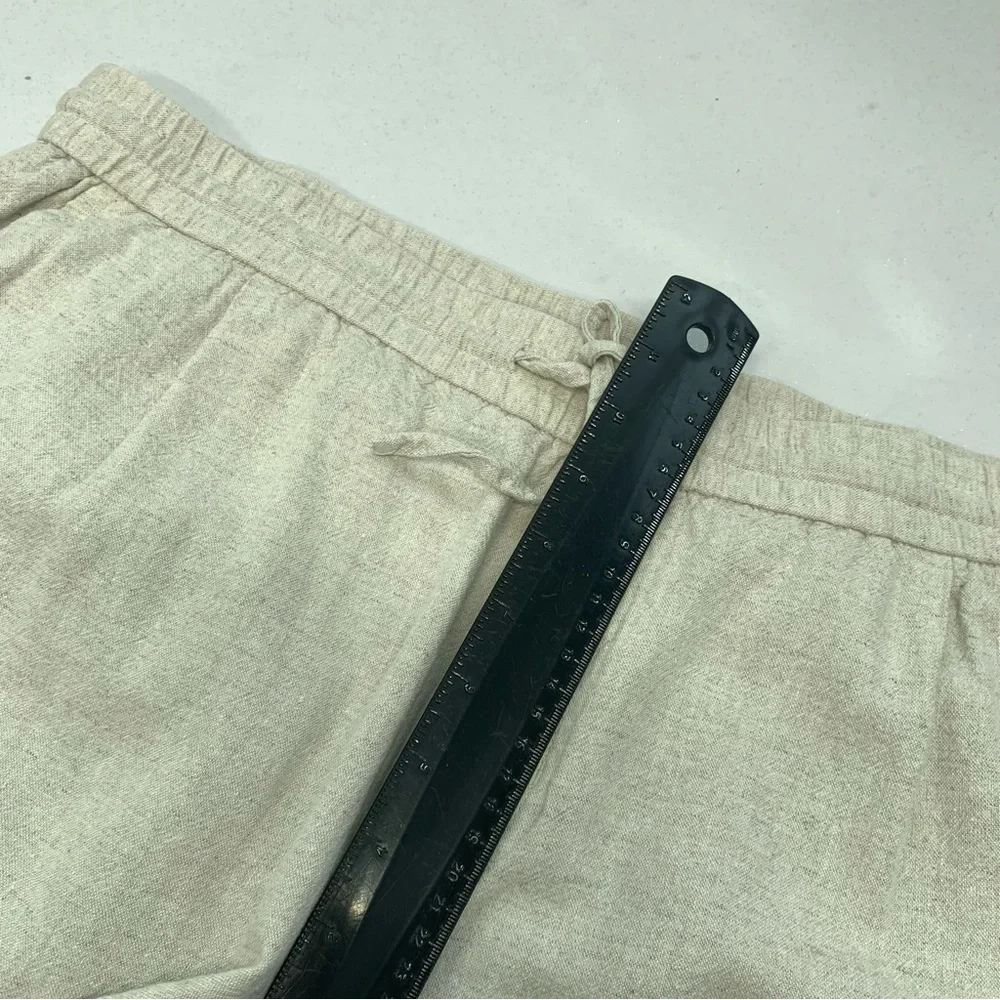 Zara Pants Woman XL Linen Blend Pull On Drawstring Pockets Neutral Tapered Ankle